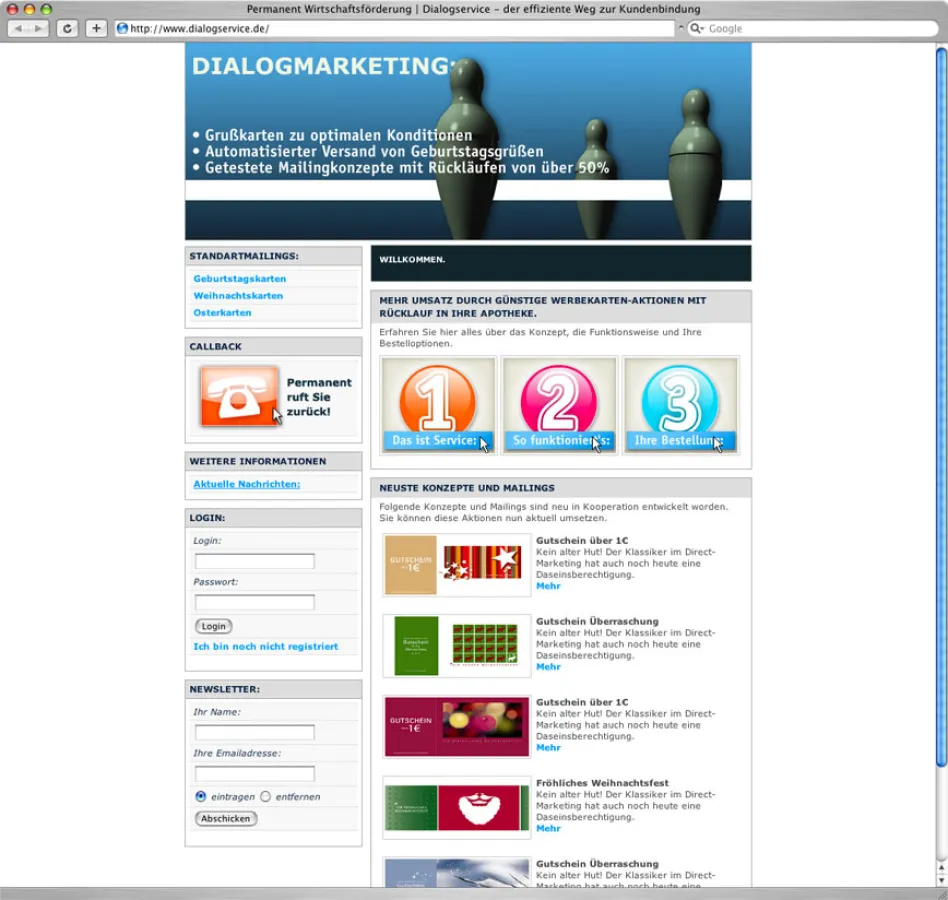 Screenshot der Internetseite www.dialogservice.de