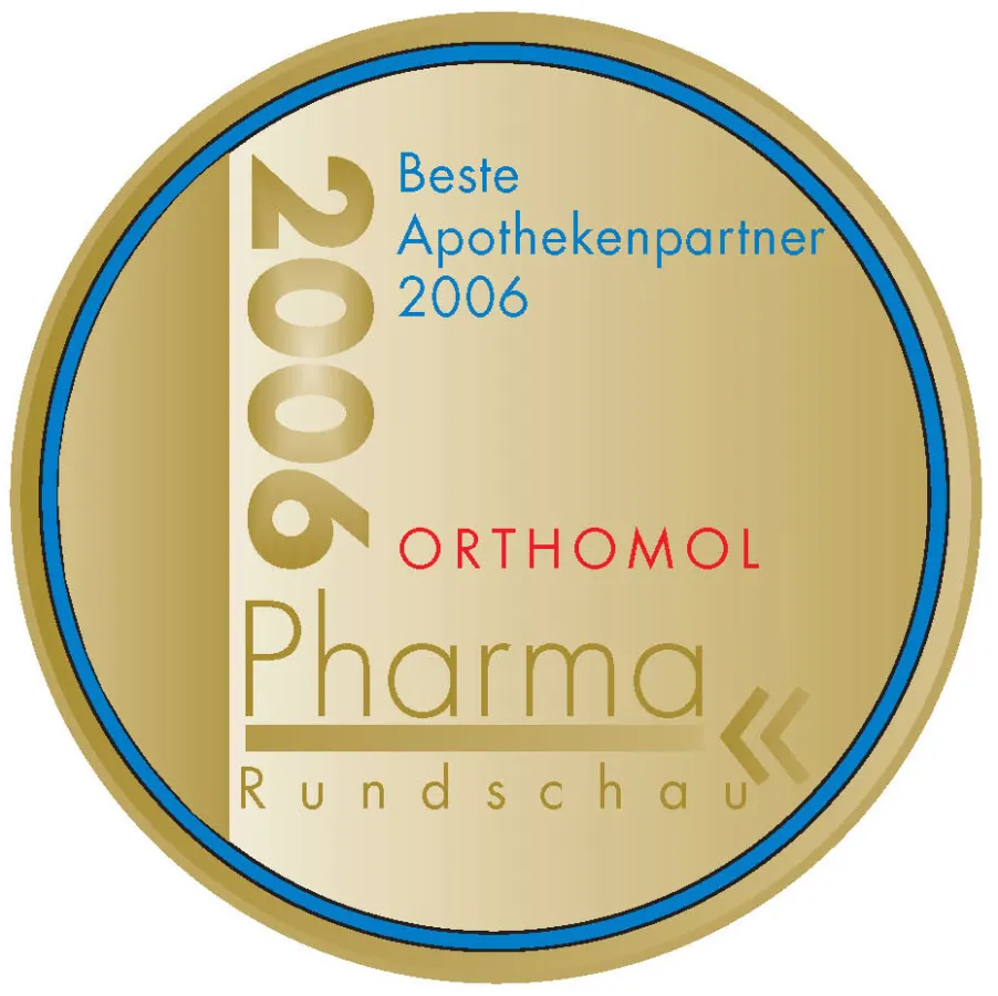 Die Leser der PharmaRundschau ehrten die Orthomol GmbH mit der Goldmedaille 2006 für ihre Kompetenz im Segment Vitamine, Nahrungsergänzungsmittel und Mineralstoffe. Quelle: Orthomol GmbH