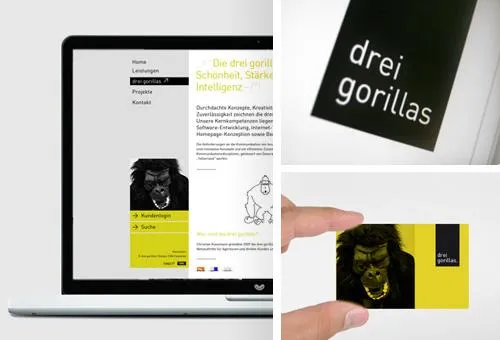 Corporate Design mit Affenmaske: der Anti-Nerd-Auftritt des Kölner CMS-Spezialisten "drei gorillas" Bild: Corporate Design mit Affenmaske: der Anti-Nerd-Auftritt des Kölner CMS-Spezialisten "drei gorillas"