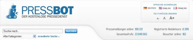 Kostenloser Pressedienst pressbot durchbricht die 100.000 Bild: Kostenloser Pressedienst pressbot durchbricht die 100.000