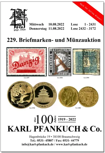 229. Pfankuch Auktion für Briefmarken, Münzen und Postgeschichte Bild: 229. Pfankuch Auktion für Briefmarken, Münzen und Postgeschichte