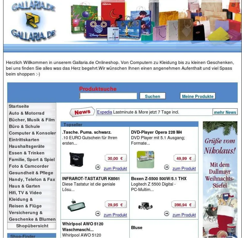 Gallaria.de, das neue Internet Kaufhaus Portal