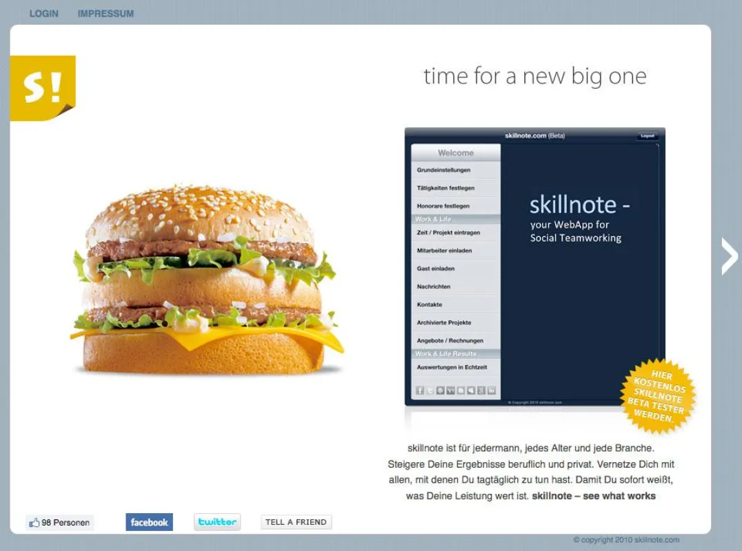 über die homepage sucht skillnote Beta Tester für die WebApp