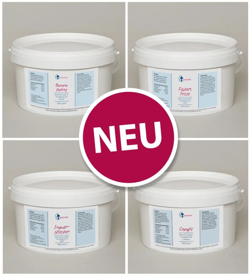 Unsere Backmischungen, erhältlich in 1000 Gramm und 2500 Gramm