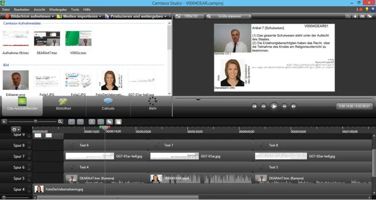 Videospuraufteilung im Pilotprojekt