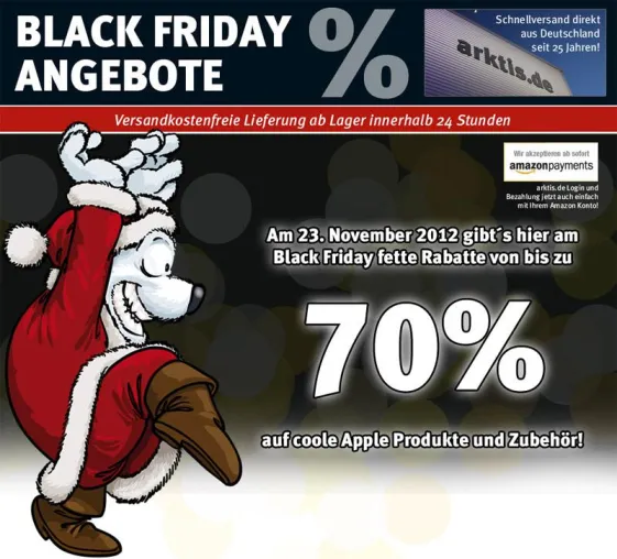 arktis.de feiert den Black Friday: Am 23. November gibt es bis zu 70 Prozent Rabatt auf Apple Produkte! Bild: arktis.de feiert den Black Friday: Am 23. November gibt es bis zu 70 Prozent Rabatt auf Apple Produkte!