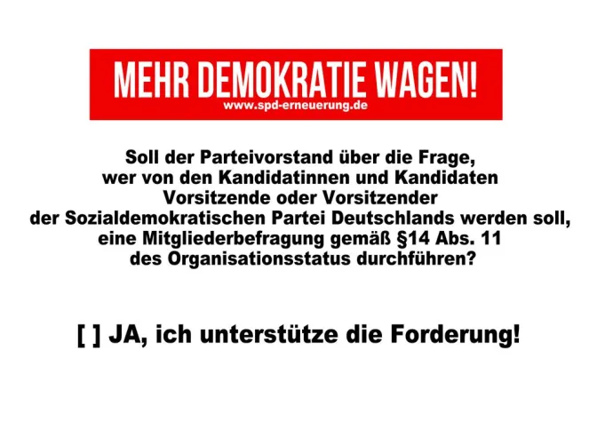Bild: #NoGroKo e.V. startet Mitgliederbegehren zur Durchsetzung einer Direktwahl des SPD Parteivorsitzes