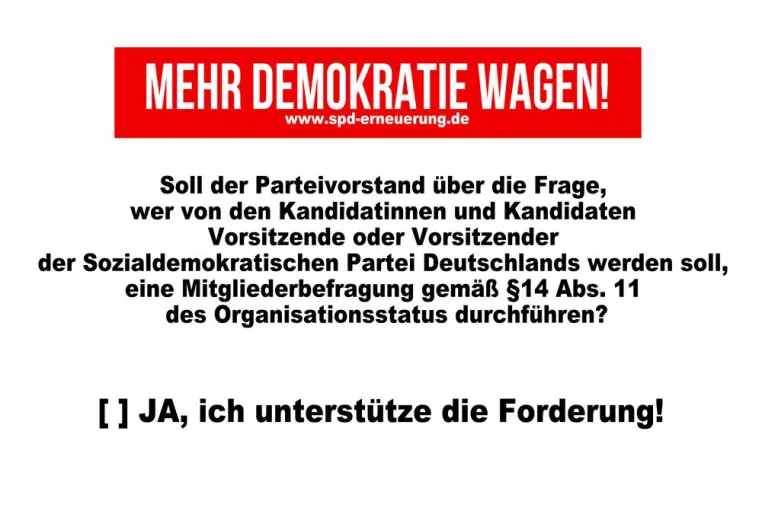 Bild: #NoGroKo e.V. startet Mitgliederbegehren zur Durchsetzung einer Direktwahl des SPD Parteivorsitzes