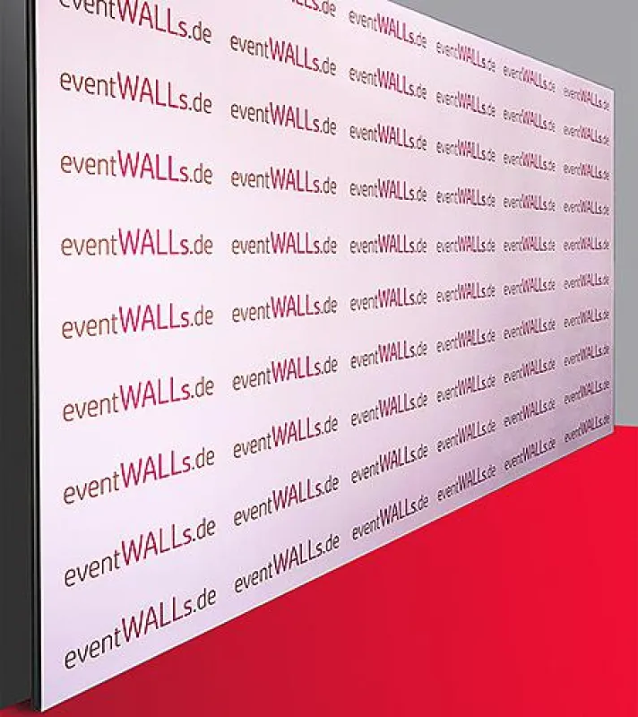 Pressewand ohne sichtbare Standfüße. Aufbau ohne Werkzeug.