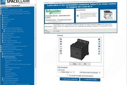 Bild: 3D-Online-Katalog von TraceParts kostenlos verfügbar für alle SpaceClaim Anwender