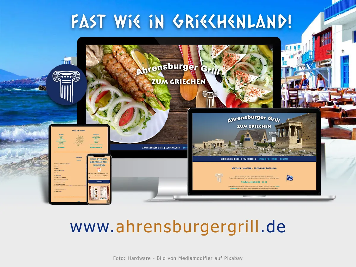 Responsive Website unter www.ahrensburgergrill.de (© Copyright by Griechisches Restaurant / Grillimbiss AHRENSBURGER GRILL | ZUM GRIECHEN, Ahrensburg)