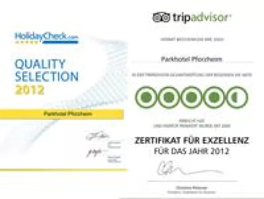 Bild: TripAdvisor und Holiday Check zeichnen das Parkhotel Pforzheim für gute Gästebewertungen aus.