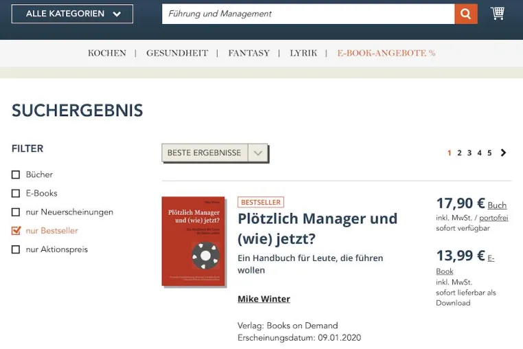 Bild: NEUER BUCH-BESTSELLER BEI BOD — Plötzlich Manager und (wie) jetzt?