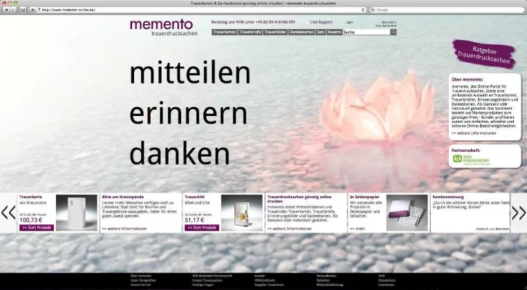 Bild: Neu: memento, das Online-Portal für Trauerdrucksachen