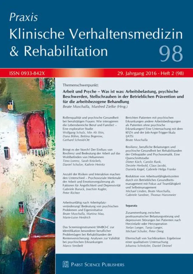 Praxis Klinische Verhaltensmedizin und Rehabilitation 2-2016