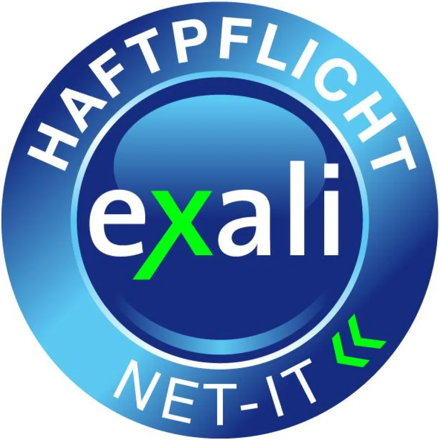 So sieht das exali Haftpflicht-Siegel für die IT-Haftpflichtversicherung aus. Ein Klick auf das eingebundene Logo führt zum personalisierten Versicherungsnachweis.