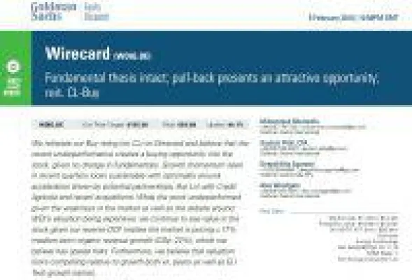 Bild: Wirecard - Goldman Sachs sieht nach Kurskorrektur 45 % Aufwärtspotenzial