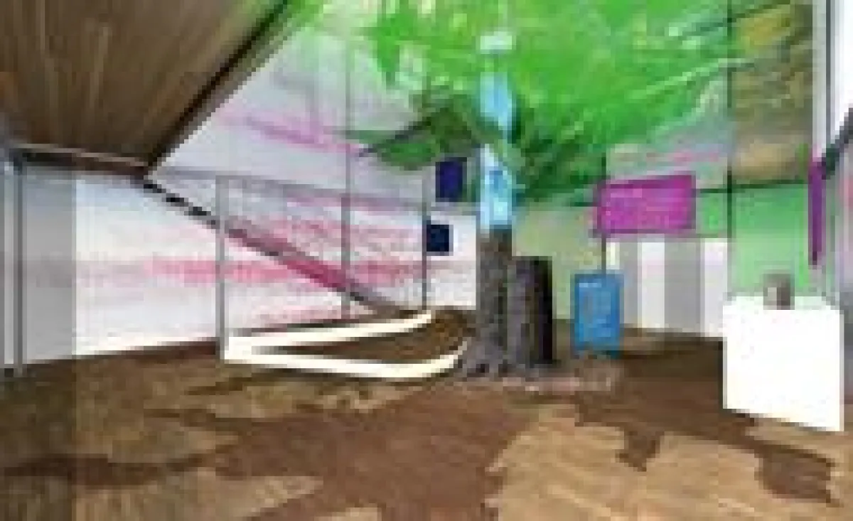 Die knapp sieben Meter hohe Installation macht Zusammenhänge zwischen Baum und Technik erlebbar.