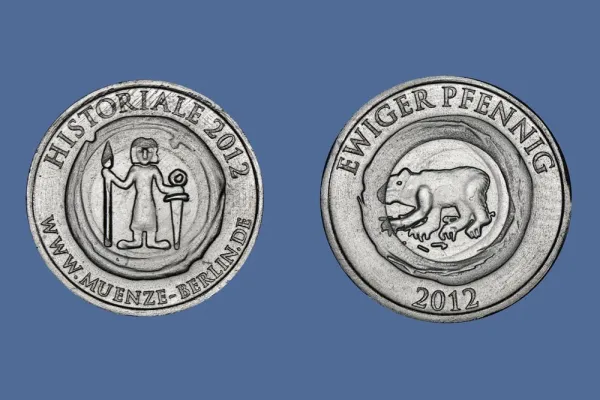 Ewiger Pfennig zum Selbstprägen auf dem Stadtfest zur 775-Jahr-Feier Berlins Bild: Ewiger Pfennig zum Selbstprägen auf dem Stadtfest zur 775-Jahr-Feier Berlins