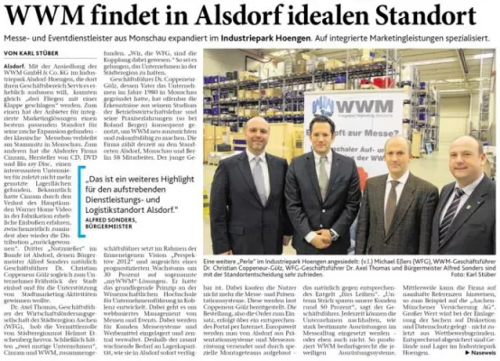 Bild: Aachener Zeitung berichtet über neues WWM Logistik-Center Alsdorf
