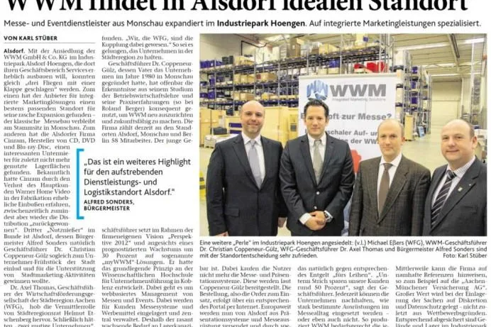 Bild: Aachener Zeitung berichtet über neues WWM Logistik-Center Alsdorf