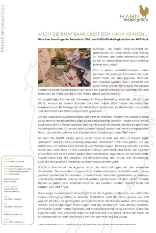 Auch die BMW Bank lässt den HAHN krähen Bild: Auch die BMW Bank lässt den HAHN krähen