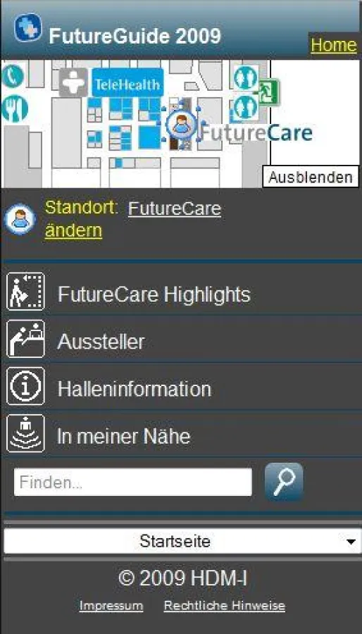 Startseite des mobilen Messeführers 