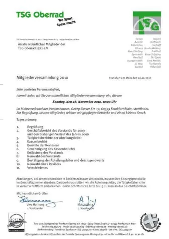 Bild: TSG Oberrad lädt zur Mitgliederversammlung