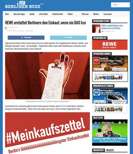 Bild: Viralportal 'Berliner Buzz' launcht in Kooperation mit Berliner Morgenpost Native Ad-Kampagne für REWE