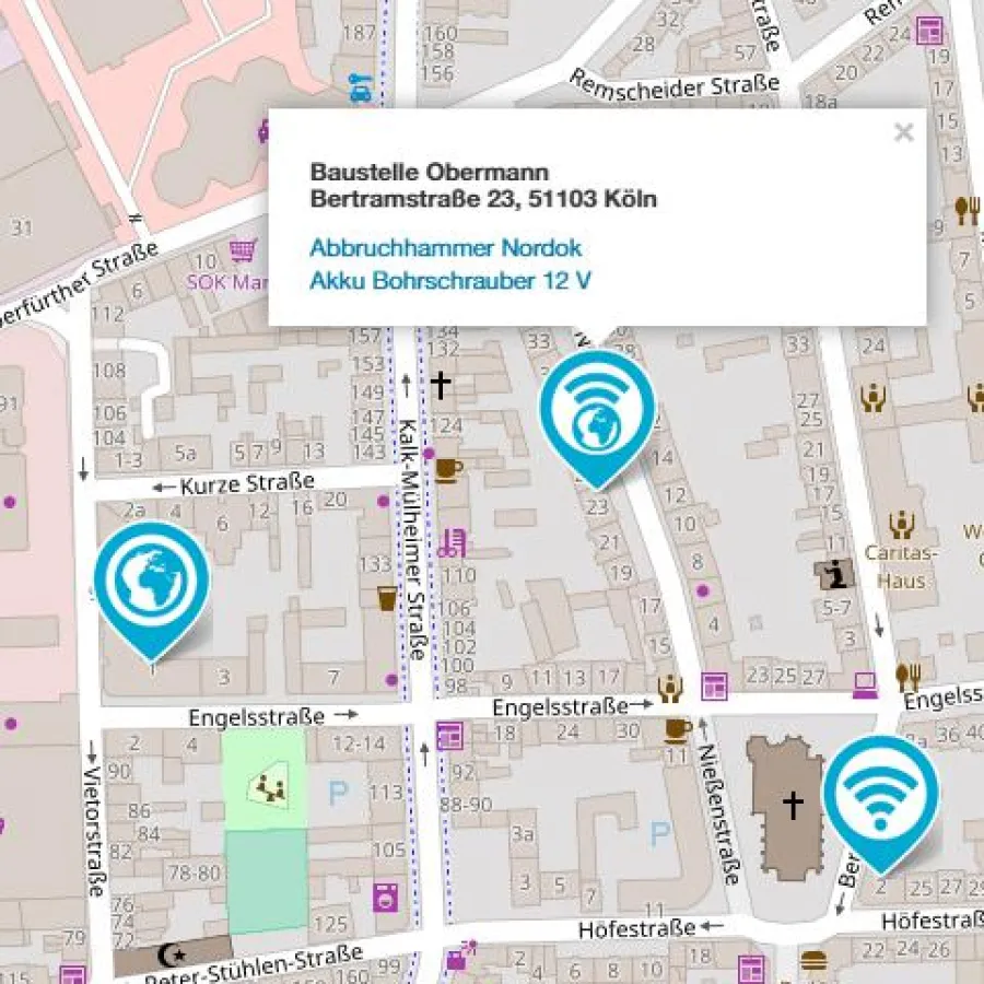 UnTouch Kartenansicht mit Werkzeugstandorten