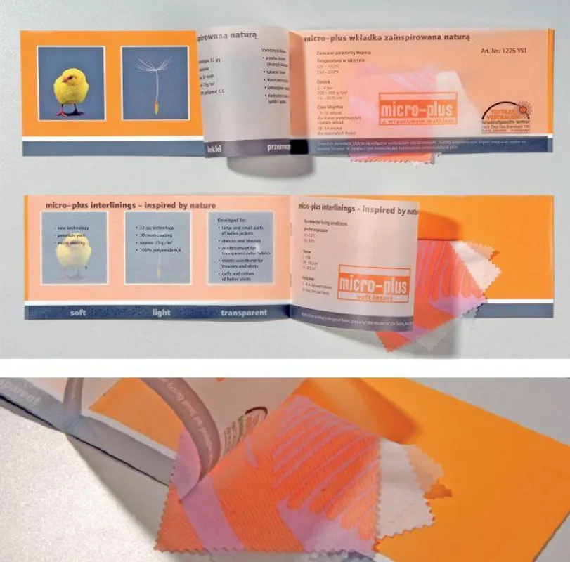 MicroPlus von mmh mit Textinlay in der jeweiligen Landessprache und Stoffmuster rechts