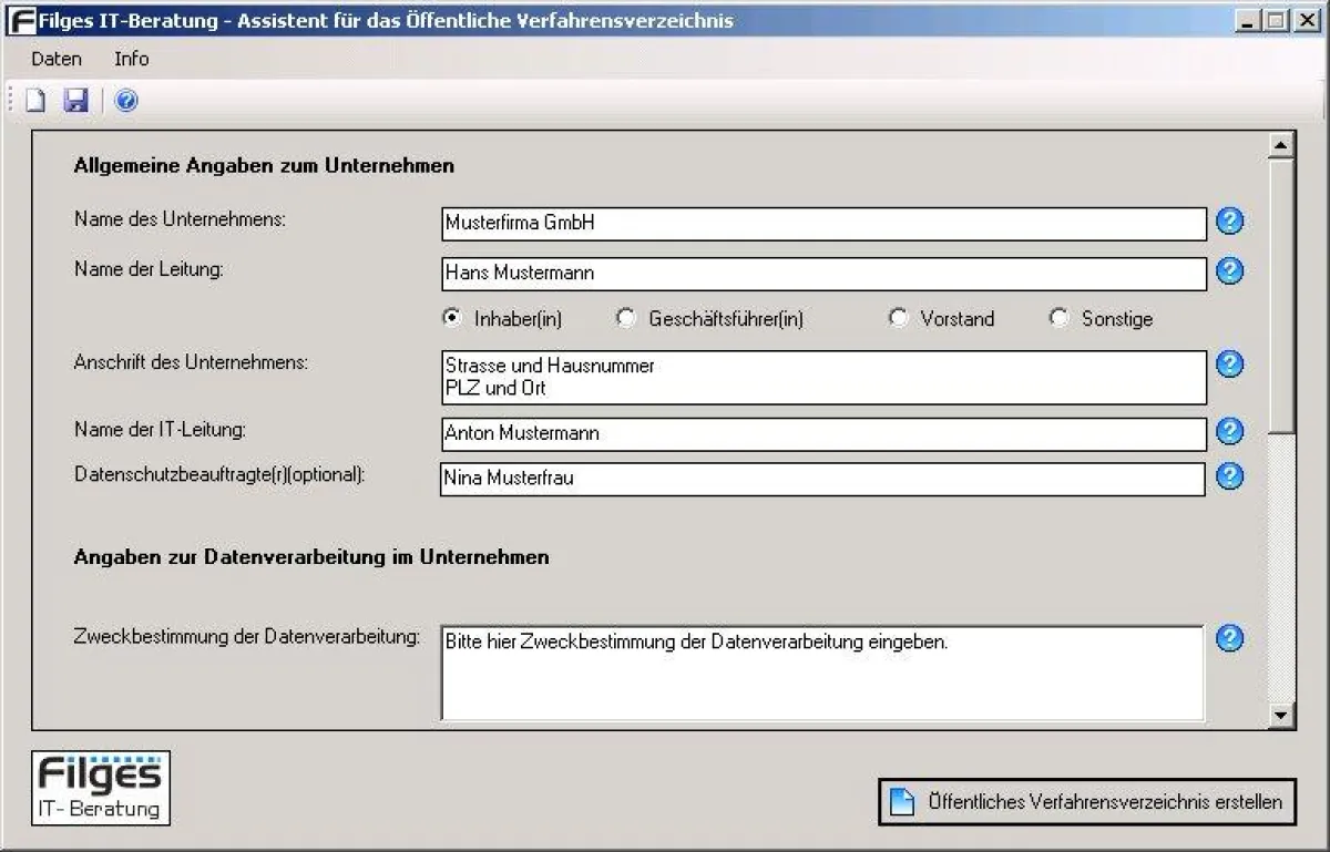 Oberfläche des ÖVv-Assistenten