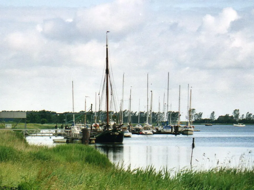 Blick vom Stellplatz Neuhaus auf den Yachthafen