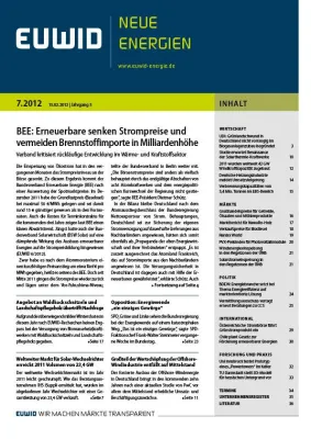 Bild: Erneuerbare Energien ermöglichen sinkende Strompreise und Brennstoffimporte - EUWID NE 7/2012 erschienen