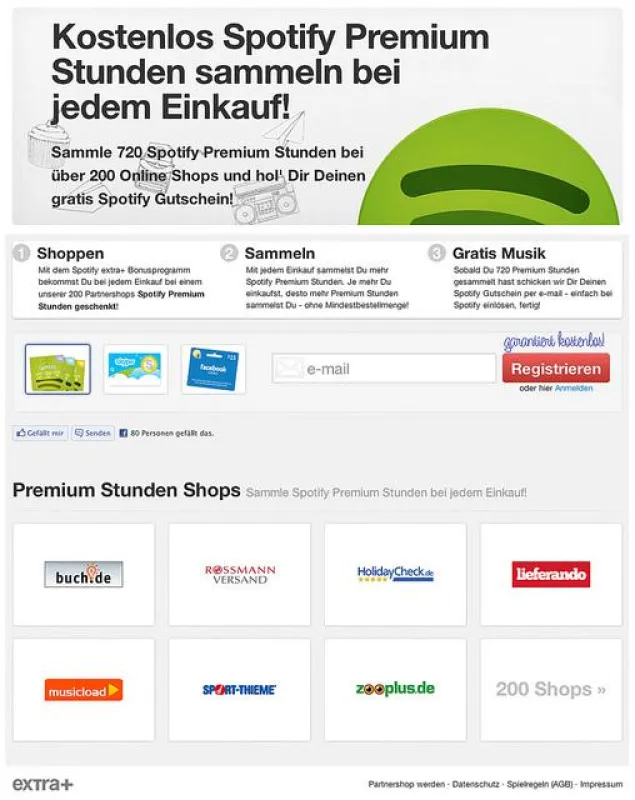 Spotify Gutschein geschenkt: Premium Stunden sammeln bei 200 Online Shops