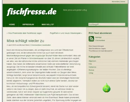 Bild: Satire-Blog fischfresse.de mit PageRank 4 im ersten Quartal