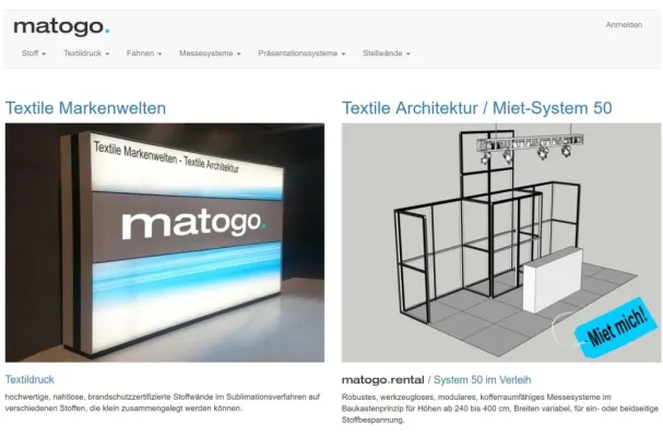 Bild: matogo.de webshop für die Miete von werkzeugfreien, kofferraumfähigen Grafikstellwänden und Messestände