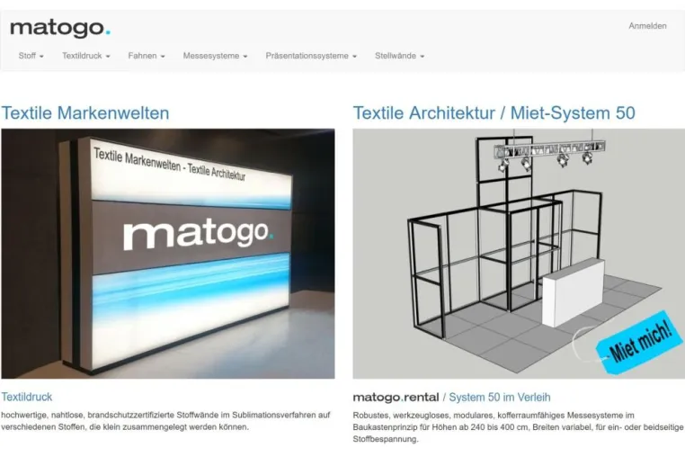 Bild: matogo.de webshop für die Miete von werkzeugfreien, kofferraumfähigen Grafikstellwänden und Messestände