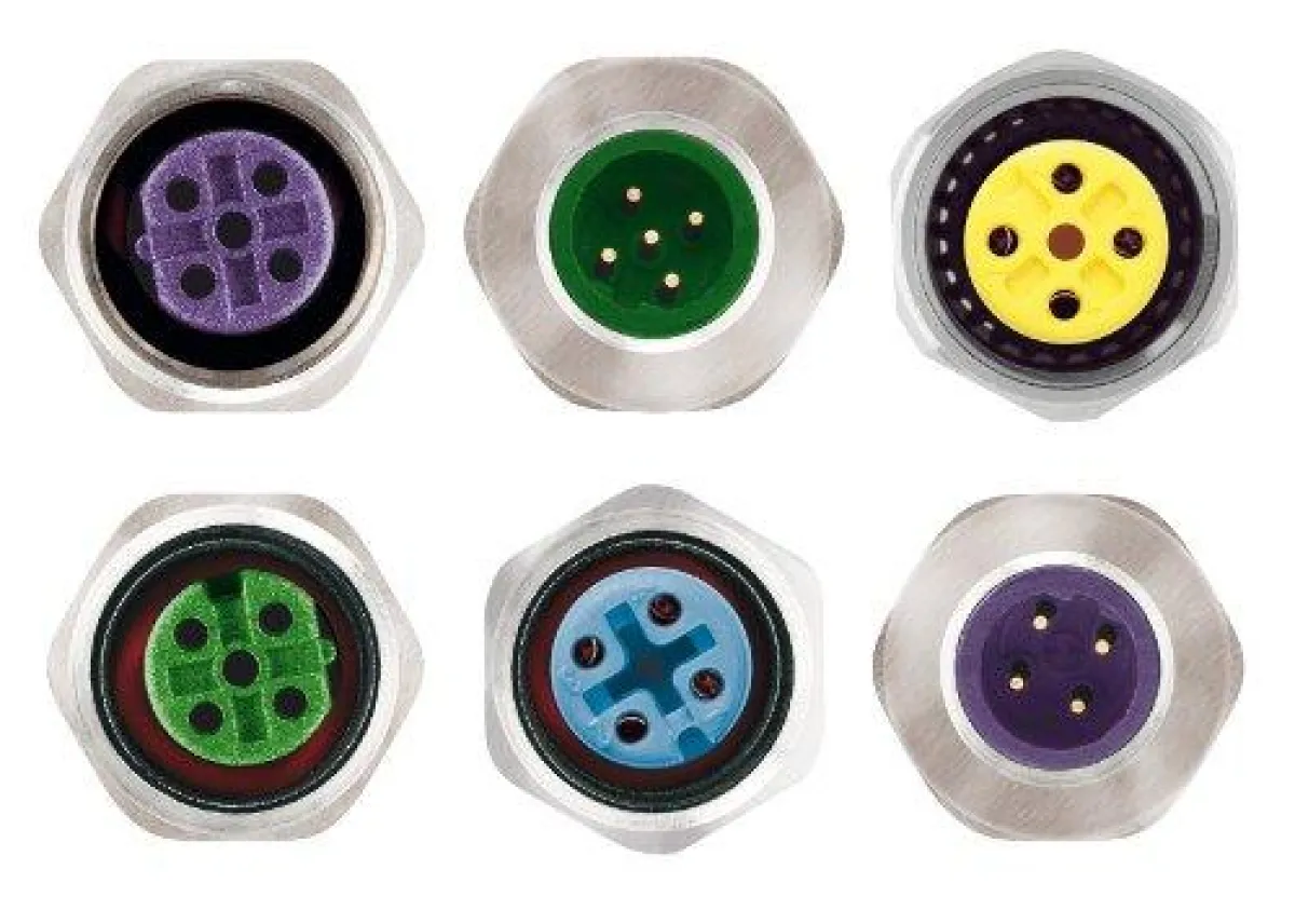 Farbcodierte Flansche von ESCHA erhöhen die Verstecksicherheit und lassen sich ganz intuitiv dem richtigen Feldbus-System zuordnen.