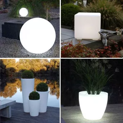 Faszination Licht: Leuchtende Kugeln, Hocker und Pflanzkübel Bild: Faszination Licht: Leuchtende Kugeln, Hocker und Pflanzkübel