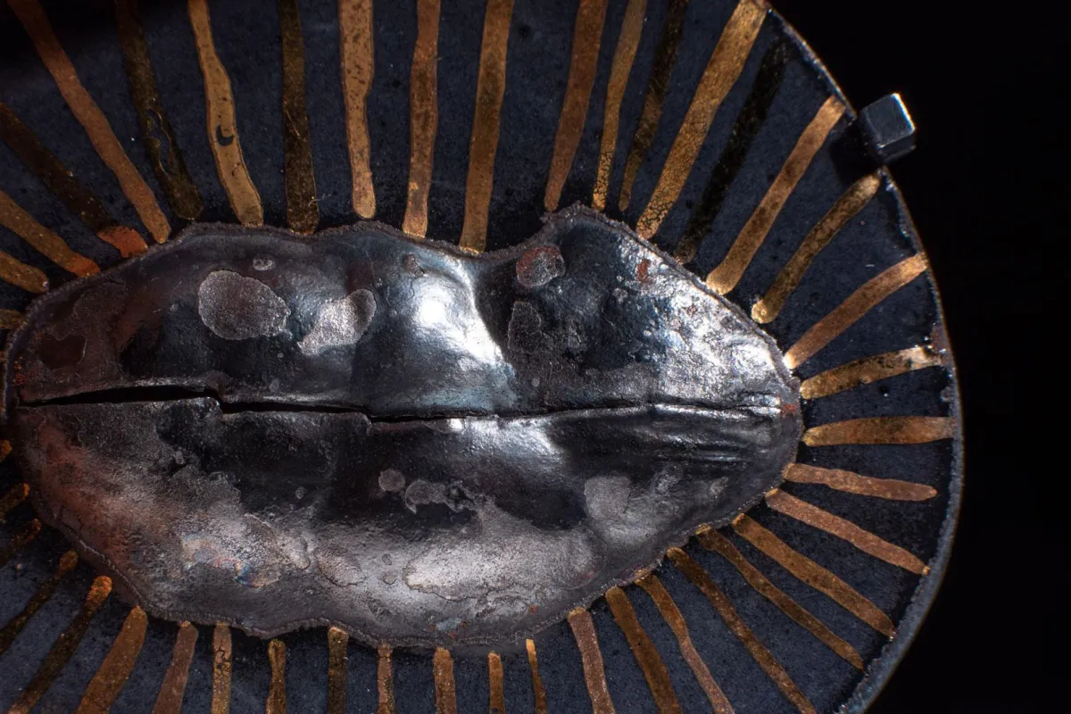 Anico Barka, Narbe, Brosche, Stahl emailliert (Detail), Foto: Adrian Jaffe