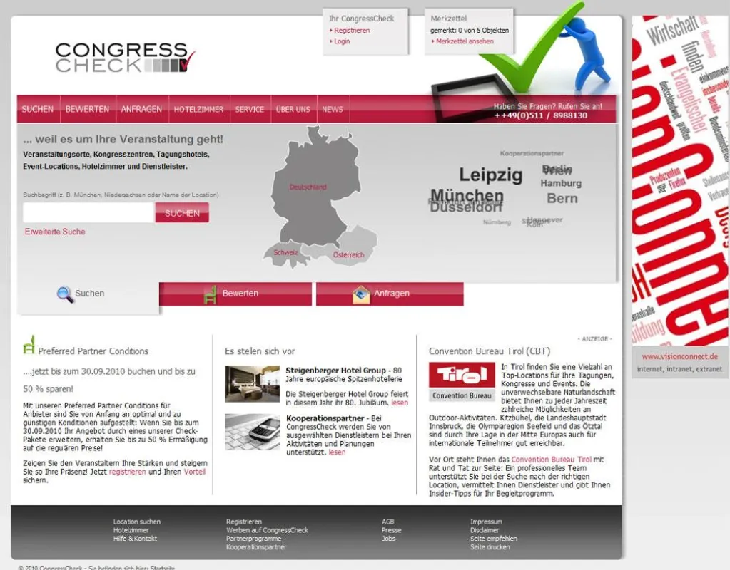 Screenshot des neuen Portals www.congresscheck.de