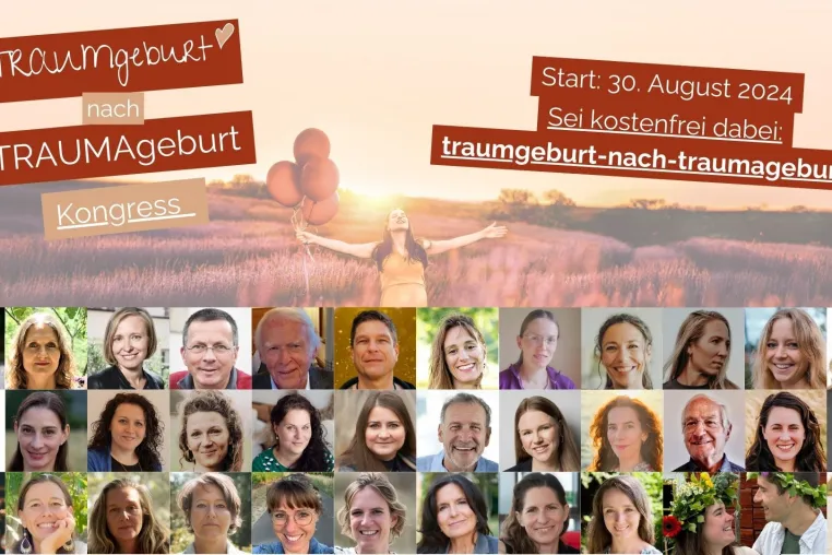Bild: Einladung zum „TRAUMgeburt nach TRAUMAgeburt Kongress 2024“ Online-Kongress
