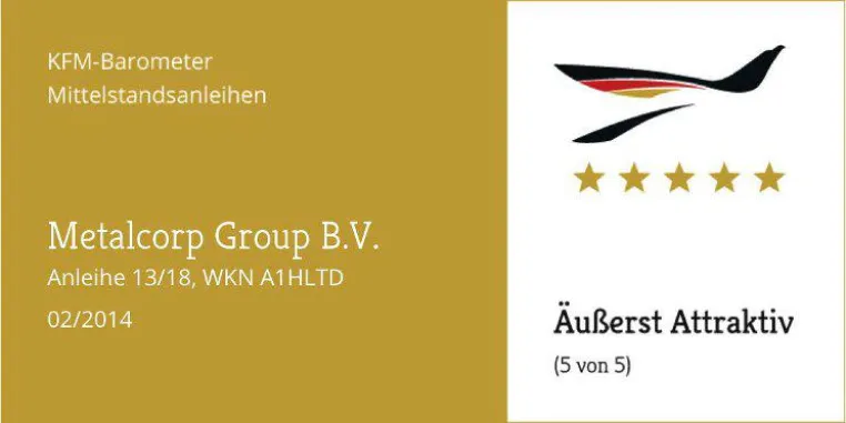 KFM-Mittelstandsanleihen-Barometer – Die „Metalcorp-Anleihe“ Bild: KFM-Mittelstandsanleihen-Barometer – Die „Metalcorp-Anleihe“