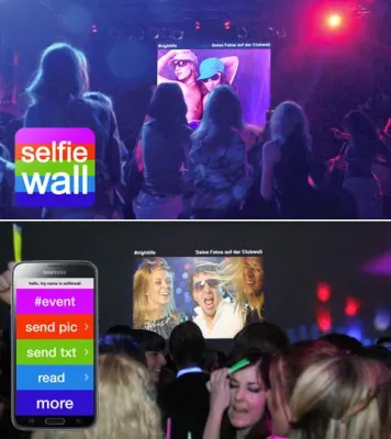 Bild: Selfie-Party – die Partysoftware „Selfiewall“ zeigt Selfies vom Smartphone per Beamer-Leinwand auf Events an