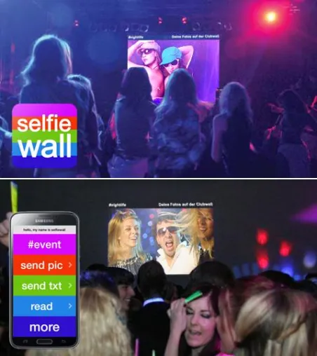 Bild: Selfie-Party – die Partysoftware „Selfiewall“ zeigt Selfies vom Smartphone per Beamer-Leinwand auf Events an