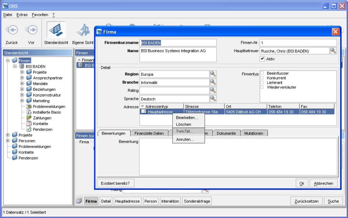 Twixtel-Integration in BSI CRM