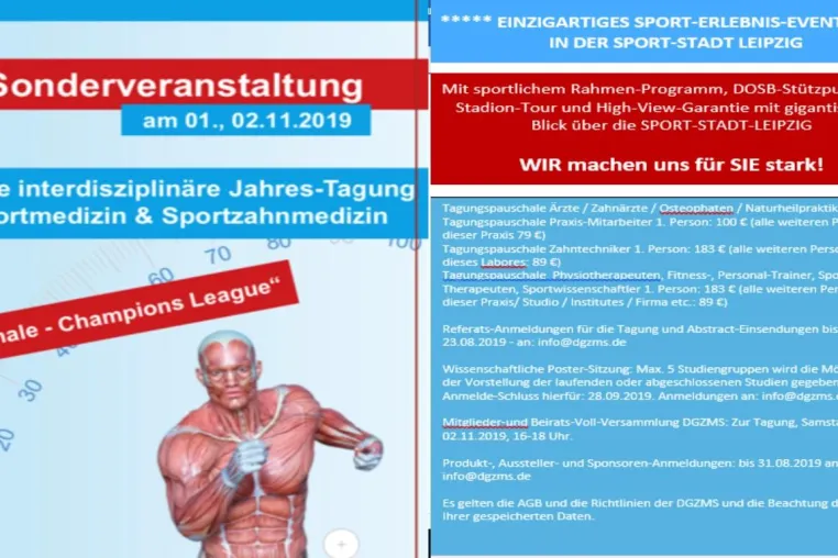 Sportsymposium Sportmedizin Sportzahnmedizin 1./2.11.2019 LEIPZIG Bild: Sportsymposium Sportmedizin Sportzahnmedizin 1./2.11.2019 LEIPZIG