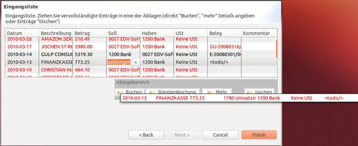 Import eines Kontoauszugs in Gnuaccounting 0.8.2