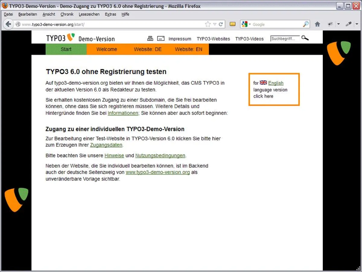 Neue TYPO3-Demo-Websites